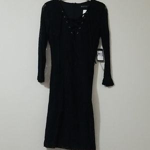 Guess Lace-Up Lace Overlay Dress